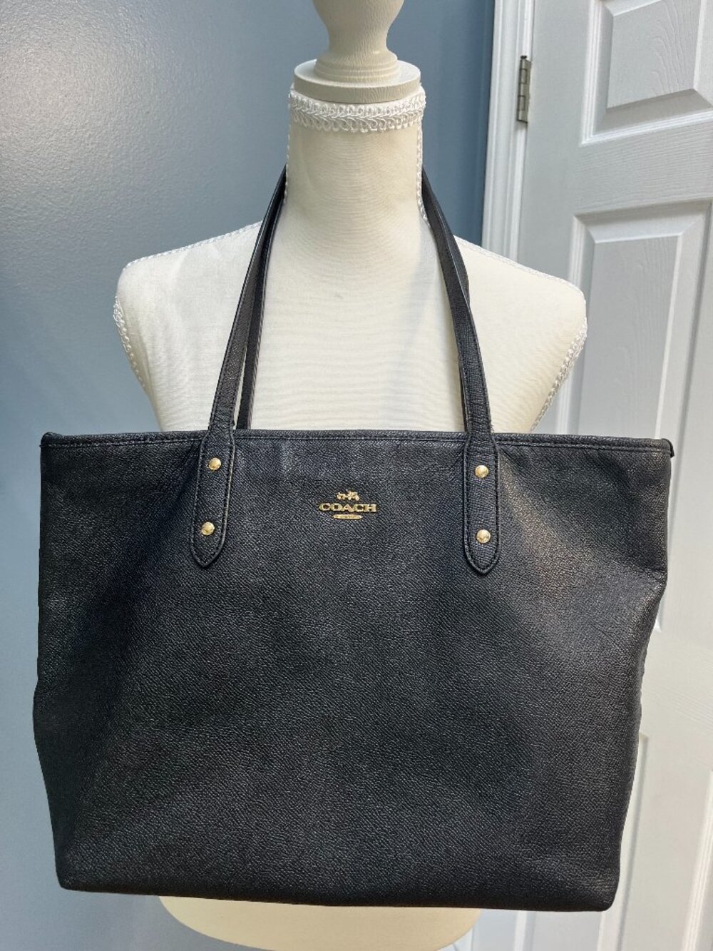 Coach Black Leather City Zip Tote Bag